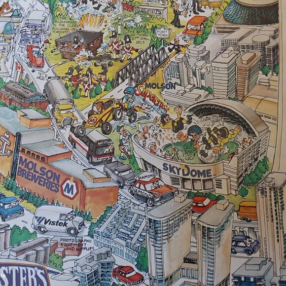 Vintage 1989 Toronto poster by Tom Dodds landmarks and businesses 101 x 71 cm - Picture 8 of 12